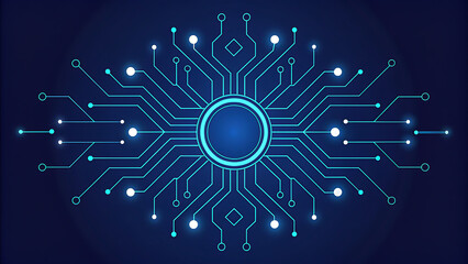 Wall Mural - Futuristic Digital Circuit Board with Glowing Blue Lines and Nodes technology