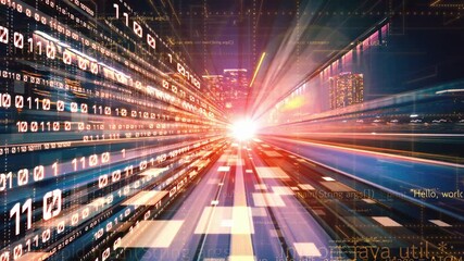 Software development, application programming code and tacit computer coding . Concept of smart digital transformation and technology disruption that changes global trends in new information era .