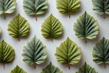 Sycamore leaves displayed on white background, emphasizing shape and texture for design use.
