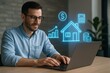 © CrazyJuke - Financial Foresight: A professional uses a laptop to simulate a financial future, showcasing real estate investment.