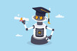 © Nuthawut - AI for education, Artificial Intelligence for academic learning or teaching innovation, education tech software using AI for school student, robot AI with graduated mortarboard hold diploma degree.