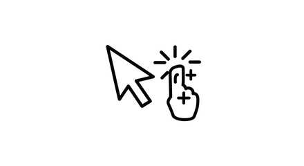 Digital cursor clicking on finger icon with plus signs for interactive selection and action
