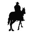 © Rizky - Vector silhouette of cowboy on a horse in backview