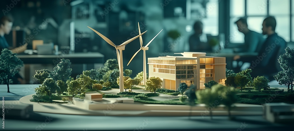 Eco friendly architecture model with wind turbines for sustainable ...