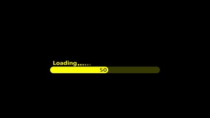 Loading bar progress animation yellow color loading icon on black background .