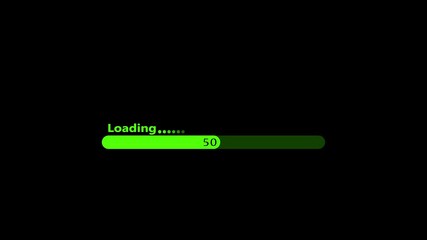 Loading bar progress animation green color loading icon on black background .