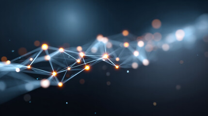 Abstract light network art. This dynamic network of lights and connections creates an intriguing visual effect in a dark setting.