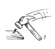 © Hasyim Asngari - Hand hammering nails hand drawn sketch isolated  on white background