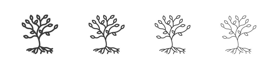 Tree with roots and leaves icon symbol. Vector isolated illustration.