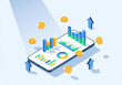© AdiAgus - Digital finance analysis on smartphone, visualizing market growth and investment returns with interactive charts and data dashboards for business success and strategic planning