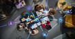 © Gorodenkoff - Diverse Team Discussing Internet Software Tools, Online Services and Apps. Top Down Shot with Animated Holographic Icons Representing Cloud Storage, Privacy, Data Protection, Emailing, Reporting