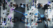 © Gorodenkoff - Online Services Visualization in a Diverse Modern Office Environment. Top Down View on a Futuristic Animation with Different Technology Icons: Cloud Computing, Storage, Data Protection, Wi-Fi Internet