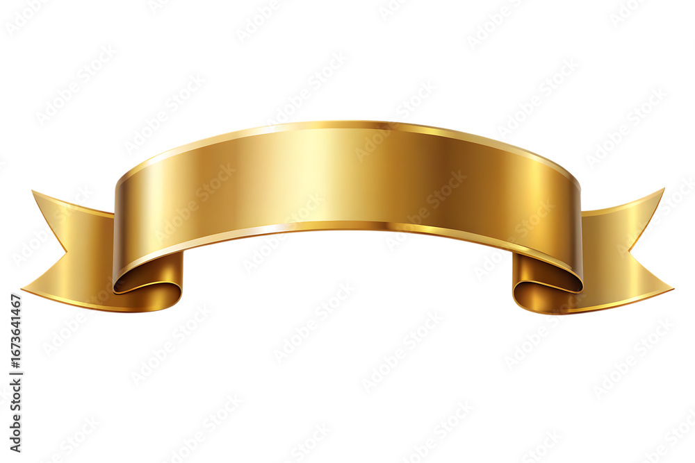 Curved gold ribbon banner with dimensional perspective and lustrous ...