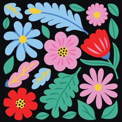 Wall Mural - colorful flowers seamless pattern,vector illustration hand drawn style, floral doodle background,min