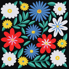 Wall Mural - colorful flowers seamless pattern,vector illustration hand drawn style, floral doodle background,min