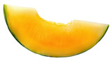 Juicy yellow melon slice with bite mark isolated on transparency background