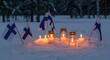 © Faadl - Finland Independence Day Candles and Flags in Snowy Winter Sunset