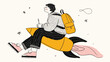 © ink drop - Creative back to school illustration — student with backpack riding rocket as education and future success concept