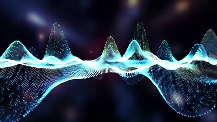 Abstract data wave visualization with glittering particles, dynamic light effects creating a