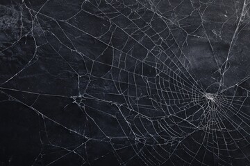 Close-up of a delicate spider web against a dark, textured background, highlighting the intricate patterns and natural beauty of arachnid architecture