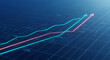 © Mirivox - Abstract image of upward and downward trending lines on a dark blue grid background, illustrating growth and decline in data, showcasing financial market dynamics