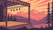 © ali - Concert stage outdoor venue for music festival with mountain views and sunset landscape background scene vector