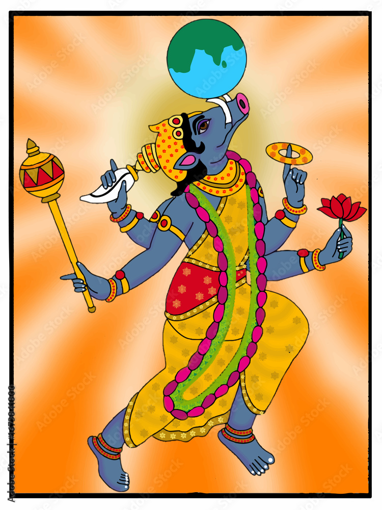hand drawn digital art of lord varaha Stock Illustration | Adobe Stock