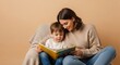 © Farhan - A smiling mother and her young son are engrossed in a picture book while cuddling in a comfortable chair. A beautiful scene of parenting and sharing a love of reading.