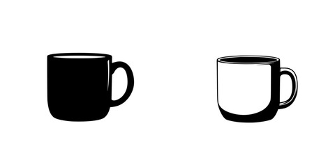 Wall Mural - Minimalist black-and-white vector illustration of simple coffee mugs showcasing contrasting designs