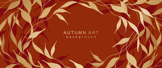 Wall Mural - autumn fall art background. abstract banner with frame of golden branches and leaves. vector illustr