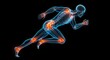 © Photographer - Human body skeleton running with highlighted joints in a medical illustration.