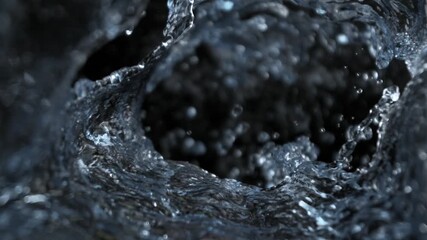 Wall Mural - super slow motion shot of pure water splash flowing around camera on black at 1000fps.