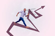 © deagreez - Image collage of person stand run big picture with arrows on purple background