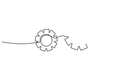 Wall Mural - Gear wheels continuous one line drawing animation. Full length animation 4k video