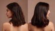 © Kristina - Before and after view of a womans hair showing the transformation from frizzy to smooth after hair treatment.