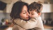 © AI Images - Warm tender embrace of mother and young son sharing love and comfort at home.