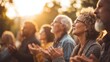 © AI Images - Diverse group of people engaged in outdoor meditation or prayer at sunset.