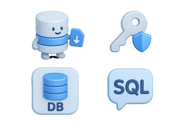 Wall Mural - Vector illustration of database and security icons in blue colors