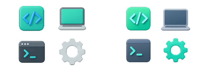 Wall Mural - Modern vector icons representing coding and technology concepts