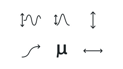 simple outline stroke icon isolated on white background: wave amplitude signal peak arrow height curved path unit mark line span