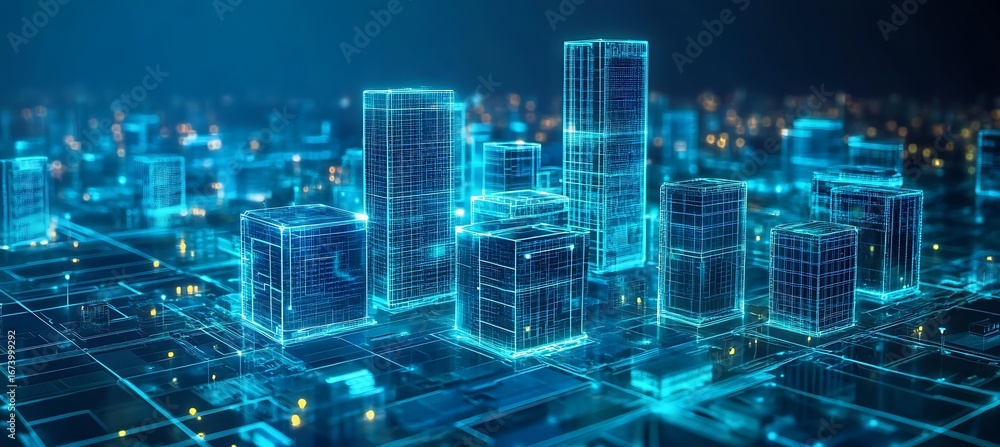 Digital city concept futuristic cityscape glowing network technology ...
