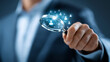 © ZaStock - Person holds magnifying glass highlighting digital icons of people, signifying focus on customer relationship management. Professional environment with soft blue tones