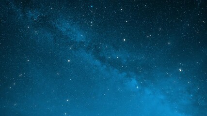 Wall Mural - Flying Through The Stars And Blue Nebula In Space. Galaxy exploration through outer space towards glowing milky way galaxy