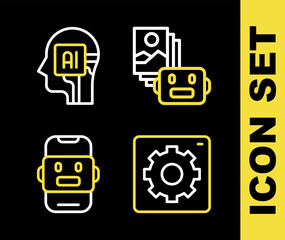 Wall Mural - set line artificial intelligence robot, computer api interface, chat and humanoid icon. vector