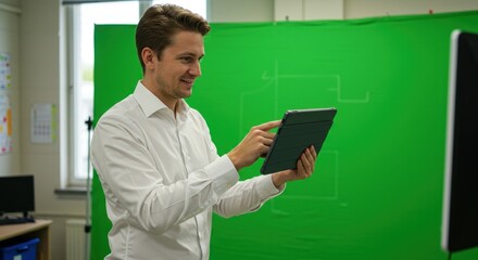 Person working with tablet in studio