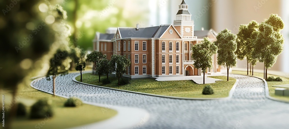 University Building Sample Architectural model of university campus building with trees and ...