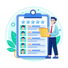 Canvas Print - Flat illustration showing a character rating medical services