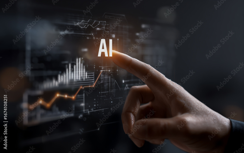 Human finger touching the word ai on a futuristic digital interface ...