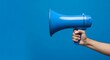 © Mr Sai - Bold blue megaphone held by hand announces message against vibrant solid background
