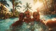 © Johannes - happy friends having fun inside swimming pool  young people enjoying summer holidays vacation in tropical hotel resort  travelholidaysyouth and friendship concept  warm filter no logos no brands ar 1